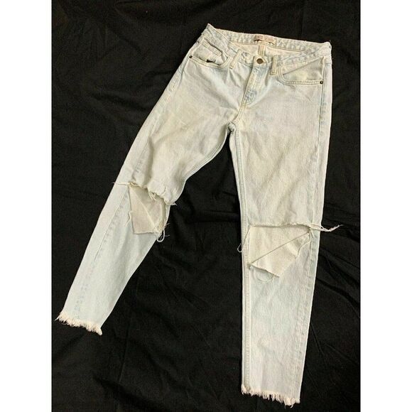 Zara Womens Light Blue Distressed Mid Rise Jeans Denim 4 Small - Picture 1 of 6
